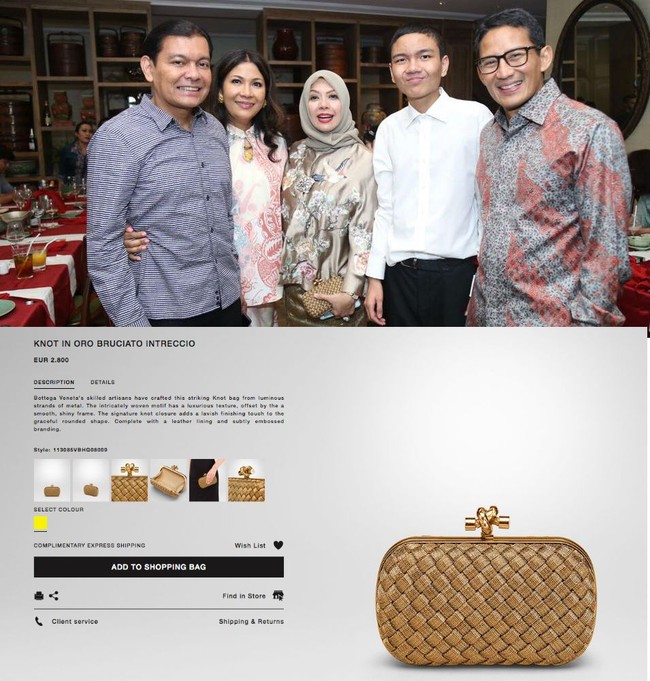 Berpose bersama sang suami saat menghadiri sebuah acara, Nur Asia tampil memesona dengan kain songket dan atasan bordir bunga. Dia melengkapi penampilannya dengan clutch bag dari Bottega Veneta. Tas mungil berwarna emas yang matching dengan kainnya itu dijual di situs resmi Bottega Veneta seharga US$ 3.480 atau sekitar Rp 51 juta. Foto: Dok. Instagram, Facebook