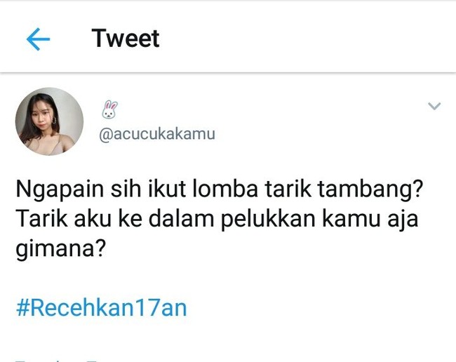 Nih katanya daripada ikut lomba tarik tambang, gimana kalau tarik dia dalam pelukanmu saja? Foto: Twitter