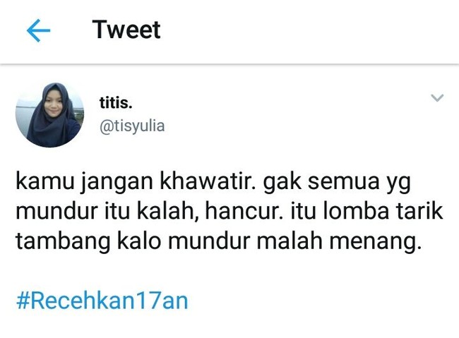 Belajar dari lomba tarik tambang, mundur dalam sebuah hubungan bukan berarti kalah. Foto: Twitter