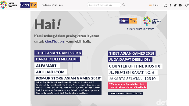 Situs Penjualan Tiket Asian Games KiosTix Down Berhari-hari, Ada Apa?