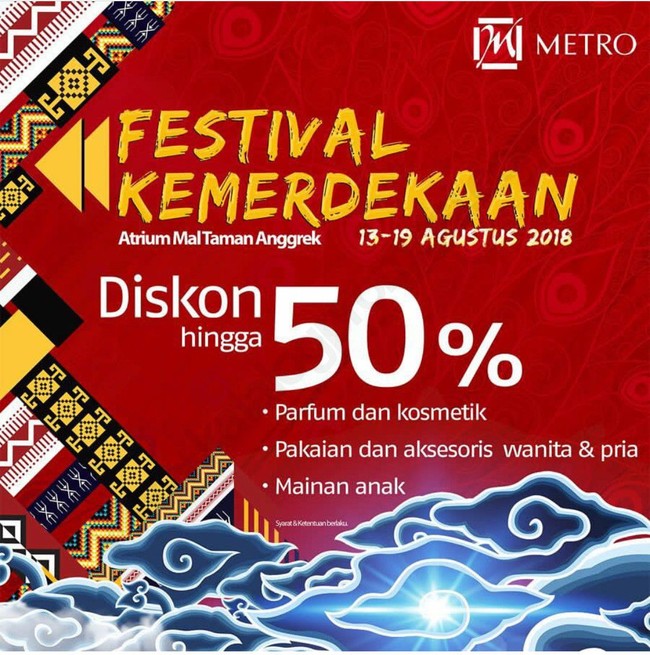 Selain berbagai brand dan retailer, department store juga ada yang menawarkan diskon Kemerdekaan. Salah satunya Metro di Mal Taman Anggrek yang menggelar Festival Kemerdekaan dan memberi potongan hingga setengah harga. Beberapa item yang didiskon seperti parfum, kosmetik, pakaian dan aksesori wanita, hingga mainan anak. Foto: ist