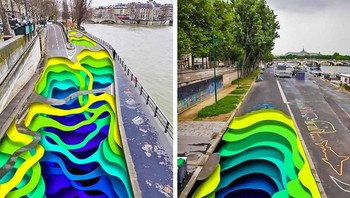 Berpikir ini hasil Photoshop? Nyatanya ini adalah lukisan sungguhan di atas aspal. (Foto: Brightside)