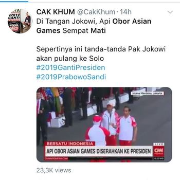 Pro Jokowi Sayangkan Kubu Prabowo Politisasi 'Obor Asian Games Mati'