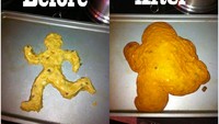 Efek mengembang dari panggangan di oven, membuat kue dengan bentuk orang berlari ini lebih mirip seperti lelehan kue. Foto: Istimewa