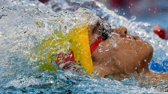 Xu Jiayu, perenang China yang berhasil meraih emas di nomor 100 meter gaya punggung putra di Asian Games 2018. (Andika Wahyu/Antara) Xu Jiayu, perenang China yang berhasil meraih emas di nomor 100 meter gaya punggung putra di Asian Games 2018. (Andika Wahyu/Antara)