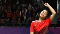 Poin pertama Indonesia didapat lewat Gregoria Mariska Tunjung. Gregoria mengalahkan Cheung Ngan Yi dengan skor 19-21, 21-8, dan 21-18 di Istora Gelora Bung Karno, Senayan, Jakarta, Minggu (19/8/2018). Istimewa/Dok. Humas PBSI.