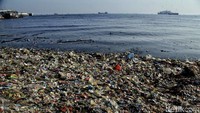 Lokasi gunungan sampah tersebut berada di kawasan Pantai Cilincing, Jakarta Utara.