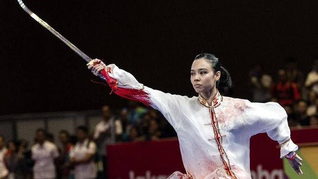 Lindswell Kwok menutup karier sebagai pewushu dengan raihan emas Asian Games 2018. (