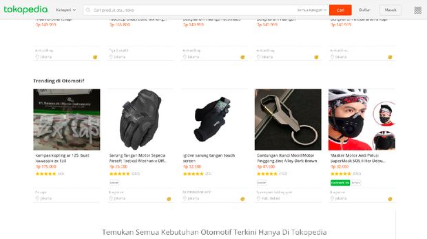 part otomotif di e-commerce Tokopedia