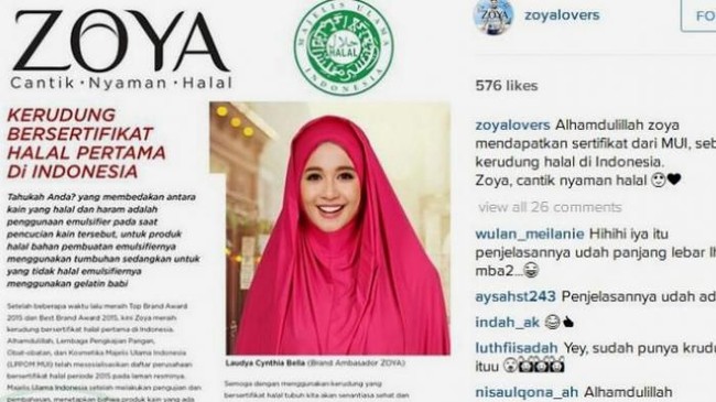 Berinovasi dalam  strategi pemasaran produk tentu sah-sah saja. Namun, beberapa pelaku bisnis hijab tersandung masalah karena dinilai kurang etis dalam mempromosikan hijabnya. Tahun 2016 Zoya banyak dicibir karena mengukuhkan diri sebagai hijab ‘halal’. (Foto: Instagram)