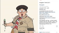 Selain aksi Jokowi, sosok yang ikut tenar dari video menjelang pembukaan Asian Games 2018 adalah seorang bocah laki-laki memakai seragam pramuka. Dia terkejut saat melihat sosok di balik helm yang ternyata adalah Jokowi. (Instagram @banggaber)