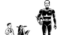 Jokowi yang beraksi di atas motor seakan-akan menjadi tokoh jagoan Ksatria Baja Hitam. @komikfaktap)