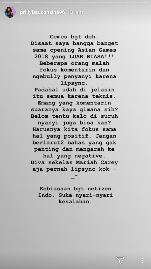 Prilly Bela Via Vallen Dikritik Karena Lip Sync di Opening Asian Games