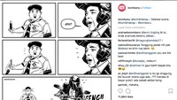Sementara Komikanu menceritakan apa yang sebenarnya terjadi di balik layar pengambilan video tersebut. Diceritakan, gara-gara Jokowi si anak berbaju pramuka kehilangan makanannya. (Instagram @komikanu)
