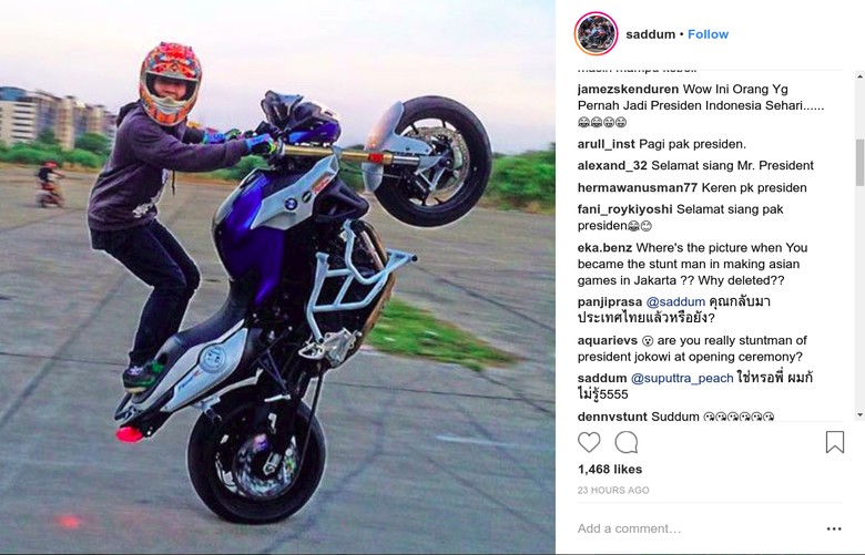Instagram stuntman Jokowi Diserbu Netizen Indonesia. Foto: Instagram Instagram stuntman Jokowi Diserbu Netizen Indonesia. Foto: Instagram