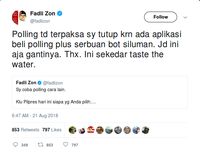Fadli Zon Hapus Polling karena Jokowi 'Dimenangkan' Bot Siluman