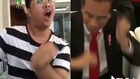 Ricky Cuaca, aktor sekaligus komedian ini mengikuti goyang dayung ala Jokowi. Kocak banget deh ekspresinya. (Foto: Instagram/rickycuaca)