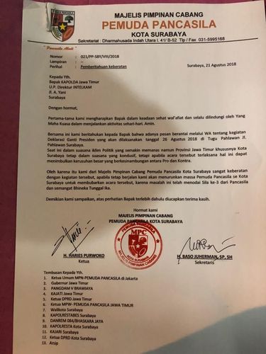 Pemuda Pancasila Siap Bubarkan Aksi #2019GantiPresiden di Surabaya