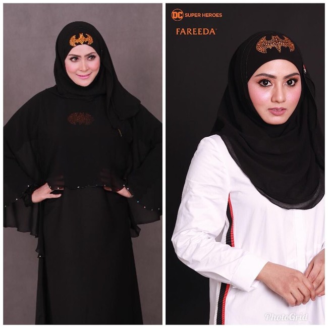 Hijab bertema super hero itu merupakan karya Fareeda, merek hijab instan populer di Malaysia. Fareeda bekerja sama dengan DC Comic Superhero meluncurkan tiga produk bertema Spiderman, Batman, dan Wonder Woman. Foto: Instagram/fareedagroup