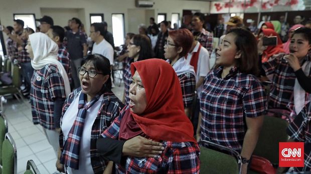 Pendukung Basuki Tjahaja Purnama alias Ahok, Ahoker, mendeklarasikan dukungan kepada Jokowi-Ma'ruf Amin, di Gedung Joeang ’45, Jakarta (25/8).