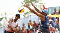Gilang/Danang bertanding melawan Nouh Rashid Said Al Jalbubi/Mazen Sulaiman Zahran Al Hashmi di arena Jakabaring Sport City, Palembang, Sabtu (25/8/2018).