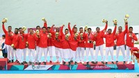 Tim kano kayak Indonesia meraih perunggu di Asian Games 2018 dari nomor perahu naga putra. Foto: Rachman Haryanto/detikcom