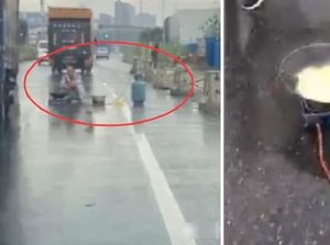 Aduh, Pria Masak Mie di Tengah Jalan, Bikin Macet