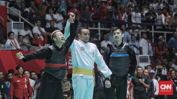 Hanifan Yudani Kusumah ketika dipastikan meraih medali emas di Asian Games 2018.