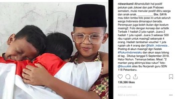 Momen viral dan menyentuh ini pun membuat Gubernur Jabar terpilih Ridwan Kamil ingin semakin menyebarkan aura positif dari momen tersebut dengan membuat lomba foto dengan gaya berpelukan ala Jokowi - Hanifan - Prabowo berpelukan. Foto: Instagram @ridwankamil
