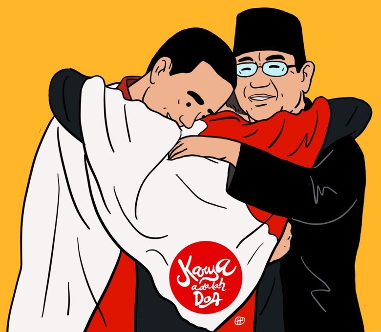 Momen Langka Jokowi Prabowo Pelukan Dipotret Komikus Hari 