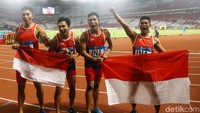 Lalu Muhammad Zohri dkk. mencatatkan waktu 38,77 detik.