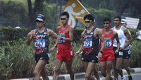 Sempat memperkecil jarak pada 20 km terakhir, namun peraih medali emas SEA Games 2017 Malaysia itu tetap tak mampu melewati lawan-lawannya. Istimewa/Antara Foto/INASGOC/Jessica Margaretha.