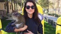 Gaya Adelina saat menggendong seekor monyet di Shymkent Zoo. Sukses terus, Adelina! (Instagram/@adelinaakhmetova)
