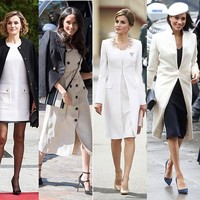 Meghan dan Letizia membuat tampilan gaun makin stylish dengan menambahkan blazer hitam yang hanya disampirkan di bahu. Keduanya juga memiliki blazer putih panjang serupa yang dikancing di bagian tengah. Foto: Ist.