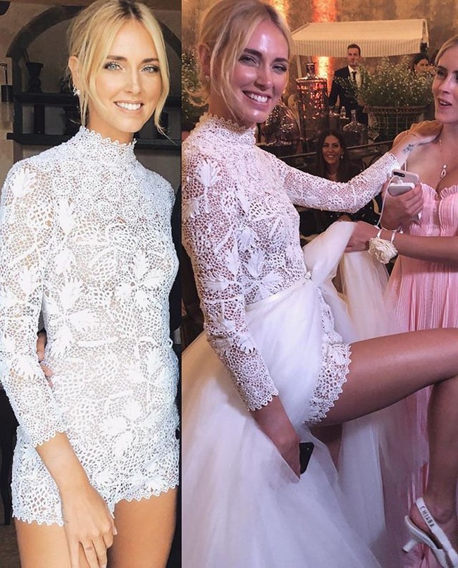 Dalam beberapa unggahan di Instagram terungkap jika Chiara sebenarnya menggunakan romper renda warna putih yang kemudian ditambahkan bagian rok. Foto: Instagram