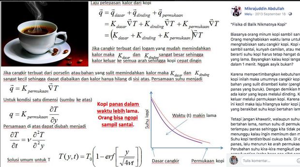 Analisis ilmiah Prof Mikrajuddin Abdullah soal kopi panas yang selalu nikmat.