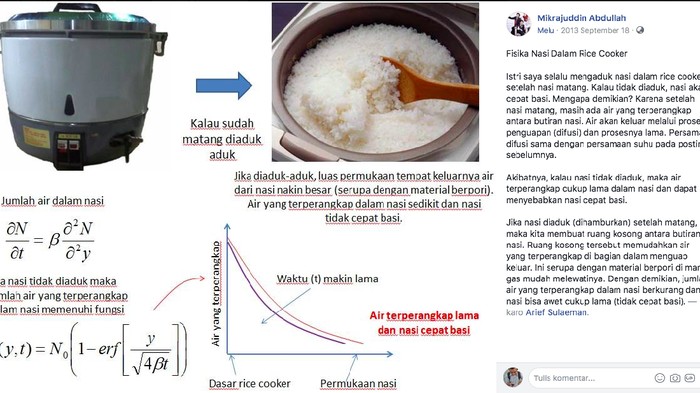 Analisis ilmiah tentang penyebab nasi cepat basi saat dimasak dengan rice cooker ini tengah viral di media sosial (Foto: FB Prof Mikrajuddin Abdullah) Analisis ilmiah tentang penyebab nasi cepat basi saat dimasak dengan rice cooker ini tengah viral di media sosial (Foto: FB Prof Mikrajuddin Abdullah)