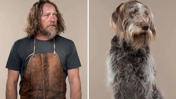 Kali ini Gethings membuat sebuah proyek foto yang lucu, yaitu menyandingkan foto orang dan anjing dengan gaya yang mirip. Ini Harry & Hattie anjing jenis Italian Spinone. (Foto: Gerrard Gethings)