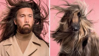 Pada proyek tersebut Gethings ingin menunjukkan jika manusia dan anjing disanding ternyata ada kemiripan yang diliat dari sisi kepribadian dan gaya. Henry & Hope anjing jenis Afghan Hound.  (Foto: Gerrard Gethings)
