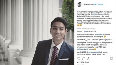 Komentar Kocak Netizen Tanggapi Ridwan Kamil Cari Mantu
