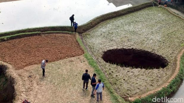 Penampakan Terowongan Pemicu Lubang Besar di Sawah Sukabumi