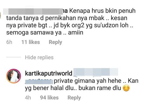Pernikahannya Dinilai Sengaja Ditutupi, Kartika Putri: Yang Penting Halal Dulu