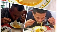 Sluurrp! Sluurp! Sedapnya sepiring papeda dengan kuah kuning. Syarif menikmati papeda saat di Ambon. Gimana nih rasanya? Foto: Instagram @syrfxvii