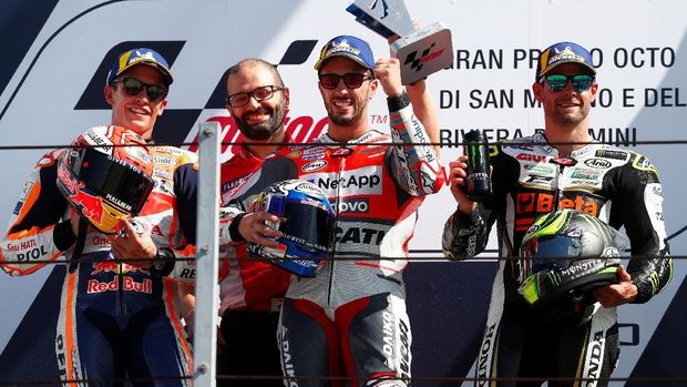 Marc Marquez masih unggul 67 poin atas Andrea Dovizioso di klasemen MotoGP 2018.