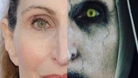 Bonnie Aarons adalah aktris Amerika yang dipercaya memerankan sosok valak dalam film The Nun. Saat menjadi valak, ia terlihat sangat seram tapi saat kumpul dan makan-makan, ia sering melempar senyum. Foto: Instagram @bonnieaarons1
