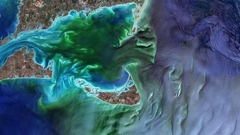 Samudra Atlantik yang berada di sekitar Cape Cod, Massachusetts, Amerika Serikat, juga memiliki pemandangan unik lainnya jika dilihat dari luar angkasa. Foto: NASA