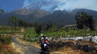 Ratusan hektar kawasan hutan gunung Sumbing di petak 20 Resor Pemangku Hutan (RPH) Kecepit terbakar sejak Senin (10/9) sore, kencangnya tiupan angin membuat api cepat menjalar ke bagian timur gunung. ANTARA FOTO/Anis Efizudin.