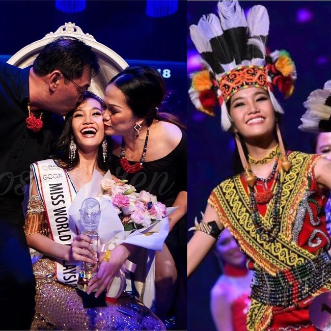 Perkenalkan, wanita yang memakai baju adat Suku Dayak Kenyah ini adalah Larissa Ping. Larissa baru saja dinobatkan sebagai juara Miss World Malaysia 2018. Foto: Instagram