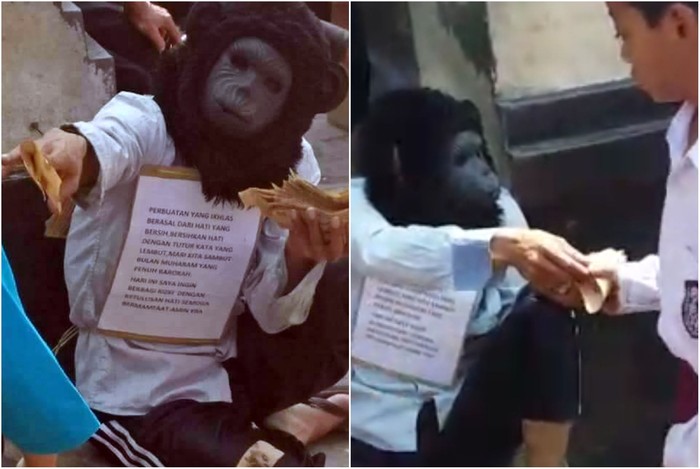 Viral Orang Bertopeng Monyet Sawer Uang Gocengan di Cianjur