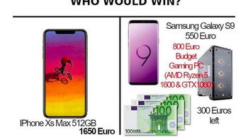 Meme yang ini membandingkan harga iPhone XS dengan harga ponsel flagship Samsung, Galaxy S9. (Foto: 9gag.com)